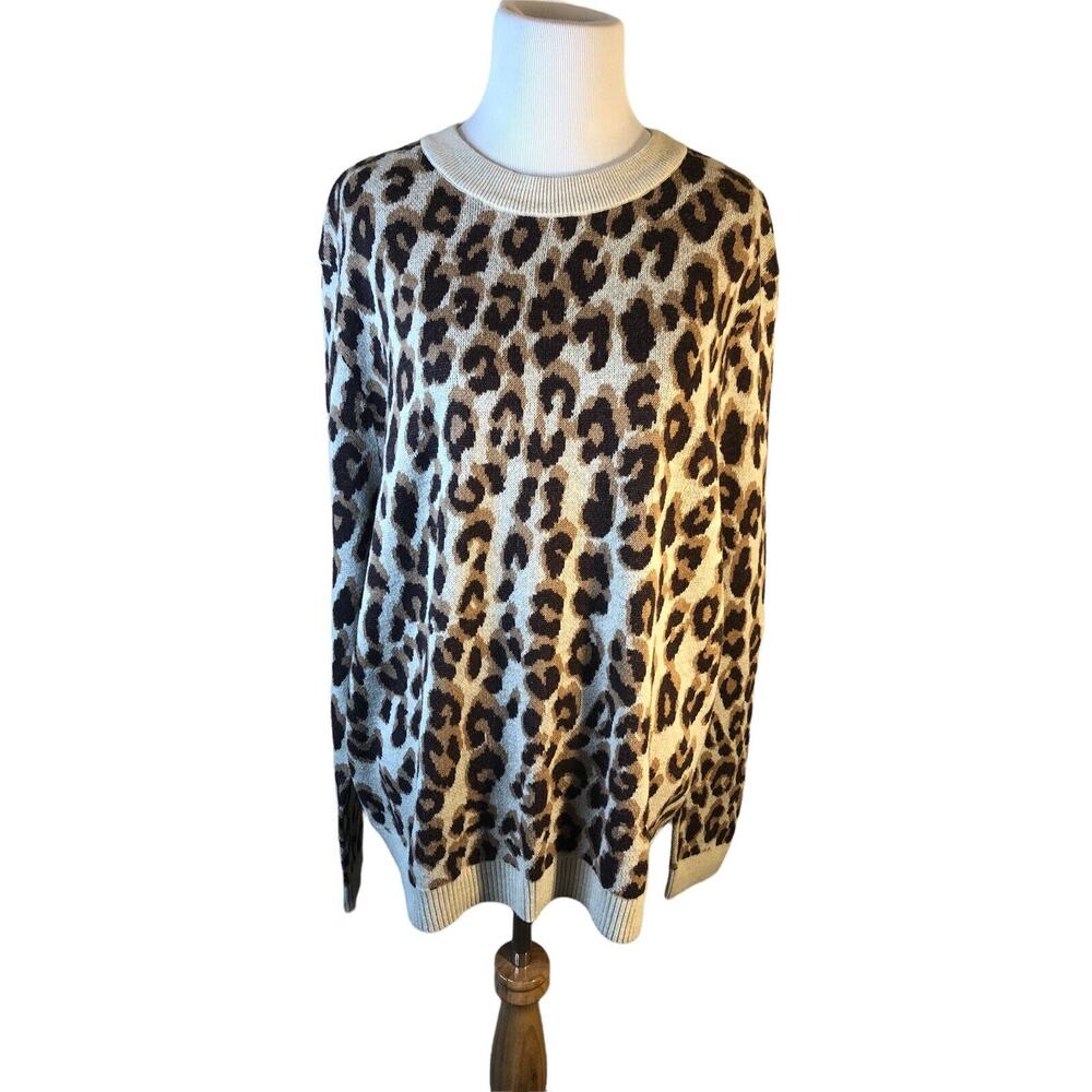 Womens's Crew Neck Sweater Size XXL‎ Leopard Print Cream Long Sleeves